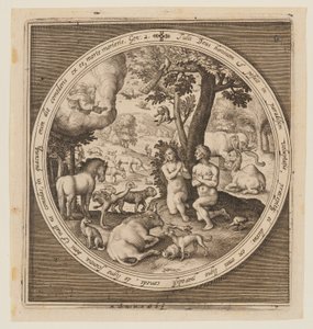 Adam och Eva i paradiset, från skapelsen till fördrivningen från paradiset av Nicolaes de Bruyn