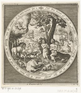 Skapelsens sjunde dag: Adam och Eva i paradiset Från skapelse till utvisning från paradiset (serietitel) av Nicolaes de Bruyn