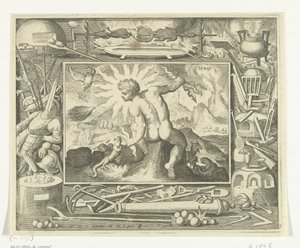 Element eld som en ung man med blixtar Ignis (titel på objekt) De fyra elementen (serietitel) av Nicolaes de Bruyn