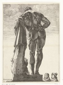 Hercules Farnese Hercules Victor (titel på objekt) Tre antika statyer i Rom efter Goltzius (serietitel) av Nicolaes de Bruyn