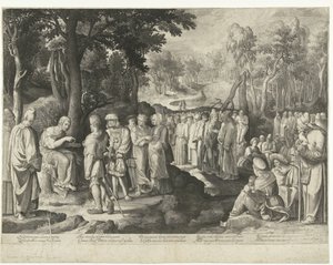 Johannes Döparen predikar för folkmassan av Nicolaes de Bruyn