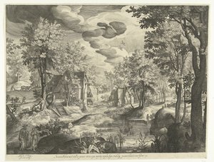 Landskap med Hagar och Ismael av Nicolaes de Bruyn