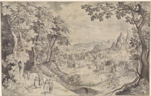 Landskap med rådjursjakt av Nicolaes de Bruyn