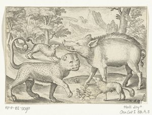 Leopard, vildsvin och hundar Animalivm qvadrvpedvm (serietitel) Djur i landskap (serietitel) av Nicolaes de Bruyn