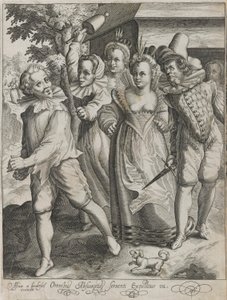 Den förlorade sonen är utvisad från en krog, skylt 4 från The Story of the Prodigal Son av Nicolaes de Bruyn