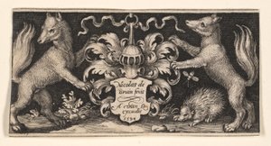 Titelplansch med Två rävar, ur Chimärernas kamp och Scener ur Aesops fabler av Nicolaes de Bruyn
