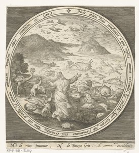 Skapelsens femte dag: Gud skapar fiskar och fåglar Från skapelse till utvisning från paradiset (serietitel) av Nicolaes de Bruyn