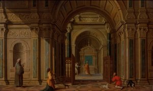 Ärkeängeln Gabriel visar sig för Sakarias (Luk 1:11) av Nicolaes de Giselaer