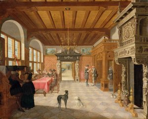 Interiör av en hall med figurer, 1621 av Nicolaes de Gyselaer