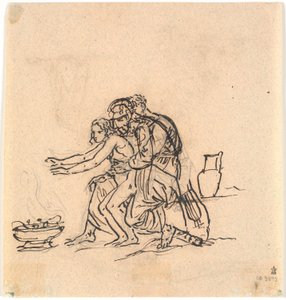 Anacreon och Amaryllis värmer sina händer över en bassäng av Nicolai Abildgaard