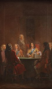 Christian V presenterar dansk lag 1683 av Nicolai Abildgaard