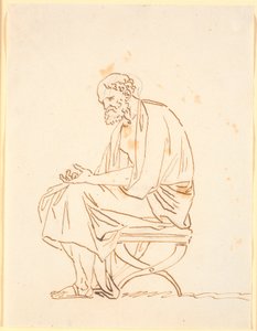 En gammal man i antik dräkt, sittande på en pall, i profil c.v. av Nicolai Abildgaard