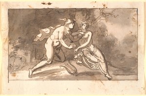 Hermes lär en ung man (Apollo?) att spela flöjt av Nicolai Abildgaard