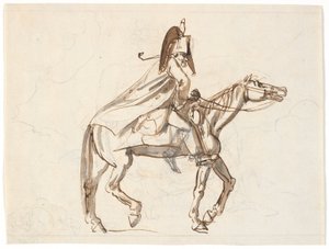 Karikatyr av militär person till häst av Nicolai Abildgaard