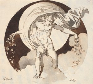 söndag. En krönt naken gud som sprider blommor med båda händerna av Nicolai Abildgaard