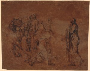 Studie av Simo, Sosie och slavarna, på bilden med dessa figurer. [Simo anförtror sig till Sosia] av Nicolai Abildgaard