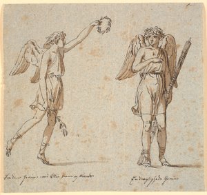 Två genier, den ena med en olivkvist, den andra med en fasces av Nicolai Abildgaard