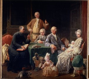 ""Porträtt av familjen Leroy"" Familjescen som sammanför en präst, mamman med barnen. Målning av Nicolas Bernard (1735-1784) 1766-1767 Mått 136x147 cm Pushkin-museet, Moskva
