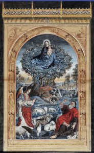 Kopia av Burning Bush. Moses på berget Sinai tar av sig skorna. Runt honom, en ängel, Jungfrun och Kristus och en flock får. Anonym teckning. Mått: 84x54cm. Granet-museet, Aix en Provence. av Nicolas (after) Froment