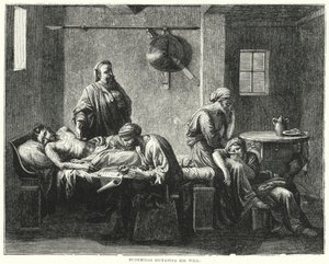 Eudemidas dikterar sitt testamente (gravyr) av Nicolas (after) Poussin