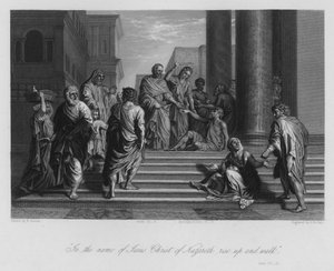 Den lame mannen helad av Petrus och Johannes, Apostlagärningarna III, 6 (gravyr)