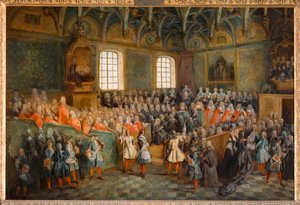 Domstolens session (Lit de Justice), som hölls i parlamentet den 22 februari 1723 ...