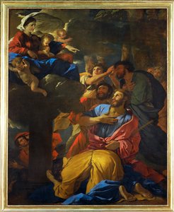 Apparition de la Vierge a Saint Jaques le Majeur - Jungfrun uppenbarar sig för Sankt Jakob den äldre;1629-1630 ... av Nicolas (attr.to) Poussin