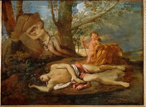 Echo och Narcissus... av Nicolas (attr.to) Poussin