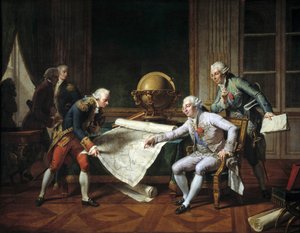 Ludvig XVI (1754-1793), kung av Frankrike, ger instruktioner till Jean-Francois Galaup, greve av La Perouse (Jean Francois Laperouse