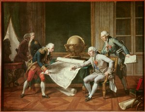 Kungen av Frankrike Ludvig XVI (1754-1793) ger instruktioner till kapten Jean-Francois Galaup, jarl av La Perouse (Jean Francois Laperouse