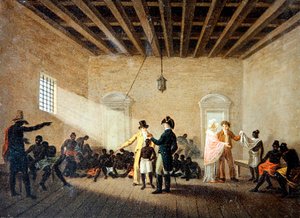 En interiör med slavhandlare (olja på duk) av Nicolas Antoine Taunay