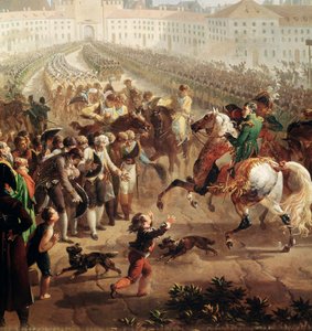 Den franska armén, under befäl av Napoleon Bonaparte, gick in i München den 24 oktober 1805. (Detaljmålning