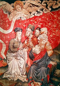 Detalj av ängeln som förde evangeliet till männen, nej. 49 från Apokalypsen från Angers, 1373-87. av Nicolas Bataille