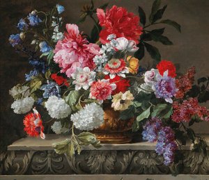 Stilleben av rosor, tulpaner, anemoner och syren, 1600-talets andra hälft. av Nicolas Baudesson