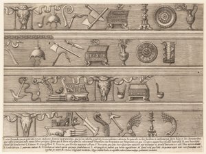 Mirror of Roman Magnificence: Sacrificial Instruments Based on Ancient Relief Sc..., ca. 1550-75. av Nicolas Beatrizet.
