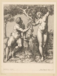 Adam och Eva frestas av ormen av Nicolas Bocquet
