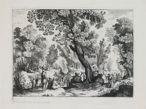 Ett skogslandskap med Johannes Döparens predikan av Nicolas Cochin