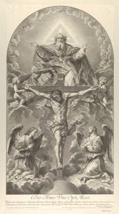 Den heliga treenigheten, Kristus på korset flankerad av två änglar, den helige Ande som en duva och..., 1702. av Nicolas Dorigny