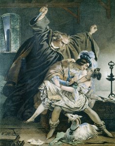 Esmeralda, Phoebus och claude Frollo (Notre Dame de Paris) av Victor Hugo.Illustration av Nicolas Eustache Maurin 1799-1850 Privat samling.