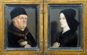 Diptyk av Matheron: porträtt av Rene, hertig av Anjou, greve av Provence, kung av Sicilien och Jerusalem (1409-1480) och hans hustru Jeanne de Laval. Målning av Nicolas Froment (ca 1425-1483/1486) Sön. 0,17x0,13 m