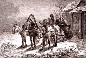 Ryssland. Relästation 1865. Posthus.1865 (Gravering) av Nicolas Gregorovitch Svertschkoff