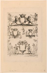 Design för vapensköld, från "Livre de Cartouches" av Nicolas Guerard