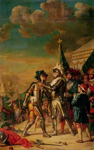 Henri II (1519-59) Ge kedjan av Saint-Michel-orden till Gaspard de Saulx (1509-73) greve av Tavannes, efter slaget vid Renty, 13 augusti 1554, 1789