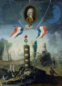 Allegori över revolutionen med en porträttmedaljong av Jean-Jacques Rousseau (1712-78) 1794