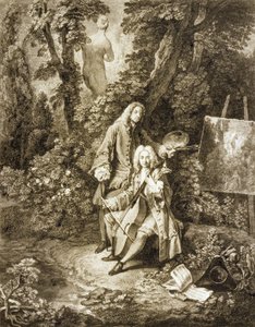 Herrar från Jullienne och Watteau i en park efter målning av Watteau