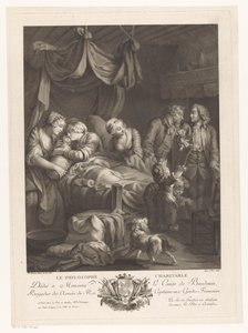 Kvinna med barn i förlossning, omgiven av andra figurer Le Philosophe Charitable (titel på objekt) av Nicolas Joseph Voyez