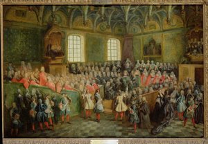 Rättvisans säng hölls i parlamentet hos Louis XV:s majoritet (1710-74), 22 februari 1723 av Nicolas Lancret