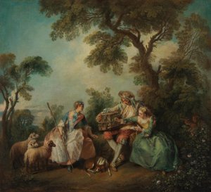Fågelburen (Kärlekarna i lunden) av Nicolas Lancret