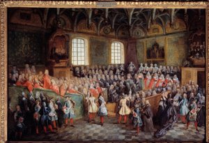 Upplyst av rättvisa som hölls av majoriteten av kung Ludvig XV i den stora kammaren i parlamentet i Paris den 22 februari av Nicolas Lancret