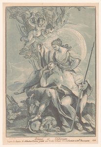 Diana som Endymion Diana och Endimion (titel på objekt) Cabinet Crozat (serietitel) Samling av tryck från de vackraste målningarna och från de vackraste designerna som finns i Frankrike (serietitel) av Nicolas LeSueur
